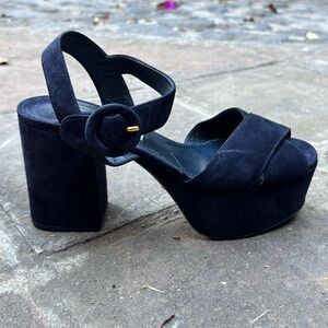 AUTH PRADA Black Suede Platform Heels